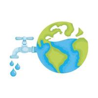 mondo pianeta terra con rubinetto dell'acqua aperto vettore