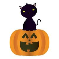 faccia di zucca di Halloween con gatto nero vettore