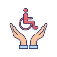 mani che proteggono la sedia a rotelle disabili icona di stile piatto