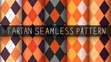 set di pattern di halloween in tartan, argyle e plaid senza cuciture vettore