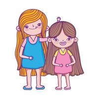 felice giornata dei bambini, due bambine insieme personaggi dei cartoni animati vettore