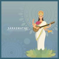 Dea Saraswati con sfondo blu illustrazione vettore