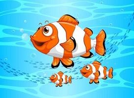 personaggio dei cartoni animati di molti pesci esotici nella scena subacquea vettore