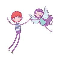 felice giorno di San Valentino, ragazzo e Cupido con freccia amore cartone animato vettore