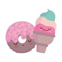 ciambella e gelato menu personaggio cartone animato cibo carino vettore