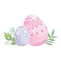 felice Pasqua rosa e viola uova decorazione fogliame vettore