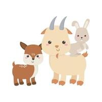 carino cervo capra e coniglio cartoon animali isolati icona design vettore
