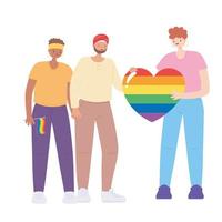 comunità lgbtq, persone in possesso di un enorme cuore arcobaleno, parata gay protesta contro la discriminazione sessuale vettore