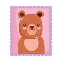 simpatico francobollo postale del fumetto degli animali dell'orso vettore