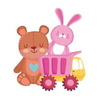 oggetto di giocattoli per i bambini piccoli per giocare a cartone animato orso coniglio e camion vettore