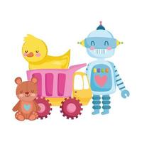 oggetto di giocattoli per bambini piccoli per giocare a cartoni animati, orsacchiotto di camion di anatre robot vettore