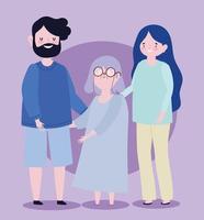 nonna di famiglia e genitori insieme personaggio dei cartoni animati vettore