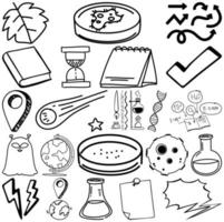 set di elementi e simboli di natura e scienza doodle disegnato a mano vettore