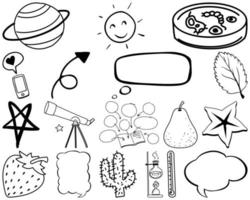 set di elementi e simboli di scienza e natura doodle disegnato a mano vettore