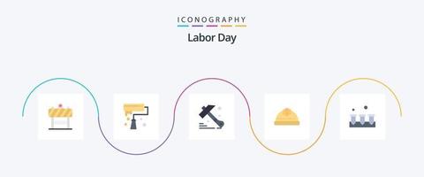 lavoro duro e faticoso giorno piatto 5 icona imballare Compreso attrezzatura. vite. costruzione. lavoro duro e faticoso casco. casco vettore