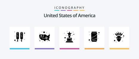 Stati Uniti d'America glifo 5 icona imballare Compreso . nativo americano. premio. americano. bibita. creativo icone design vettore