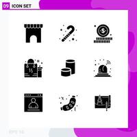 gruppo di 9 solido glifi segni e simboli per crypto nova moneta shopping eid regalo modificabile vettore design elementi
