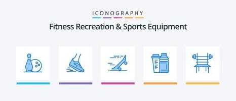 fitness ricreazione e gli sport attrezzatura blu 5 icona imballare Compreso shaker. bere. in esecuzione. bottiglia. pattinare tavola. creativo icone design vettore