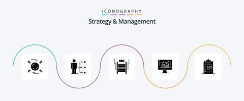 strategia e gestione glifo 5 icona imballare Compreso kpi. grafico. maschio. attività commerciale. attrezzo vettore