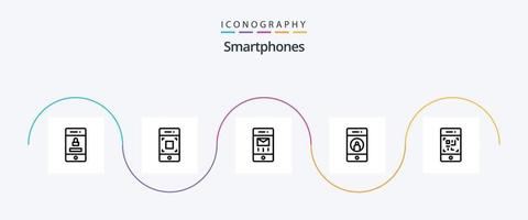 smartphone linea 5 icona imballare Compreso codice a barre. mobile. buste. media. Inserisci vettore