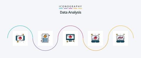 dati analisi linea pieno piatto 5 icona imballare Compreso preferenze. file. rapporto. computer. grafico vettore