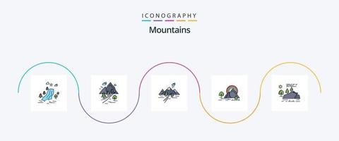 montagne linea pieno piatto 5 icona imballare Compreso collina. montagna. montagna. paesaggio vettore