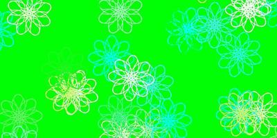 struttura di doodle di vettore blu chiaro, verde con fiori.
