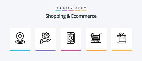 shopping e e-commerce linea 5 icona imballare Compreso Borsa. drogheria. borsa. cestino. negozio. creativo icone design vettore