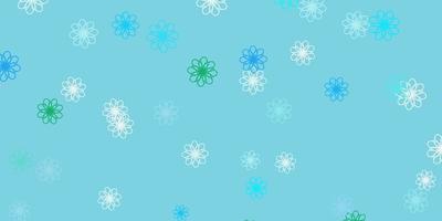 struttura di doodle di vettore blu chiaro, verde con fiori.