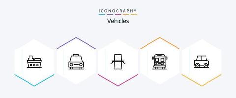 veicoli 25 linea icona imballare Compreso automobile. scuola. veicoli. autobus. griglia vettore