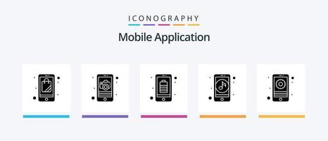 mobile applicazione glifo 5 icona imballare Compreso mobile. in linea. app. musica. app. creativo icone design vettore