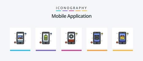 mobile applicazione linea pieno 5 icona imballare Compreso mobile. navigazione. allarme. Posizione. app. creativo icone design vettore
