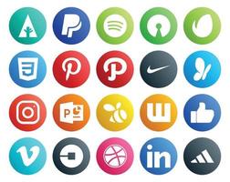 20 sociale media icona imballare Compreso uber vimeo nike piace sciame vettore