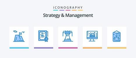 strategia e gestione blu 5 icona imballare Compreso rapporto. attività commerciale. francobollo. forte. strategia. creativo icone design vettore
