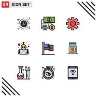 impostato di 9 moderno ui icone simboli segni per Stati Uniti d'America bandiera Ingranaggio americano pianeta modificabile vettore design elementi