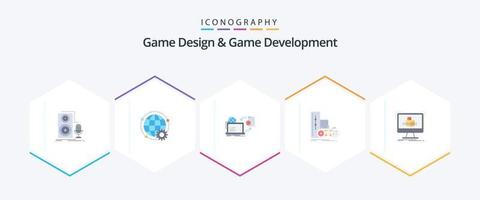 gioco design e gioco sviluppo 25 piatto icona imballare Compreso telecomando da gioco. gioco. globo. editoria. gioco vettore