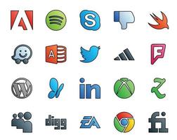 20 sociale media icona imballare Compreso zootool linkedin cinguettio msn wordpress vettore