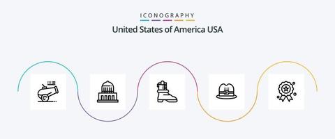 Stati Uniti d'America linea 5 icona imballare Compreso medaglia. indipendenza. shose. vacanza. berretto vettore