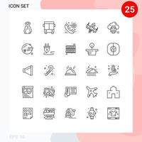 mobile interfaccia linea impostato di 25 pittogrammi di Stampa nube emergenza alieno nave modificabile vettore design elementi