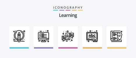 apprendimento linea 5 icona imballare Compreso qa. risultato. luce. elenco. computer. creativo icone design vettore