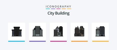 città edificio linea pieno 5 icona imballare Compreso indirizzo. opera. costruzione. posto. costruzione. creativo icone design vettore