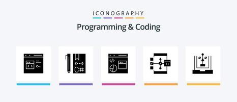programmazione e codifica glifo 5 icona imballare Compreso sviluppo. codifica. sviluppo. diagramma di flusso. sviluppare. creativo icone design vettore