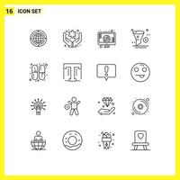 moderno impostato di 16 lineamenti pittogramma di filtro applicazione fiore App schermo cuore modificabile vettore design elementi