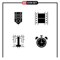 impostato di 4 commerciale solido glifi imballare per distintivo processi banda film allarme modificabile vettore design elementi