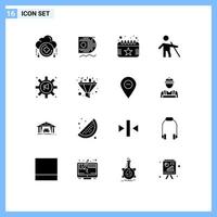 16 solido glifo concetto per siti web mobile e applicazioni annuncio bastone calendario persone cieco modificabile vettore design elementi