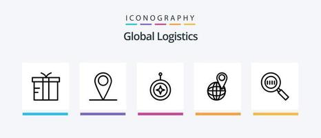 globale la logistica linea 5 icona imballare Compreso orologio. guarda. le persone. mondo. Posizione. creativo icone design vettore