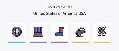 Stati Uniti d'America linea pieno 5 icona imballare Compreso scudo. americano. sfera. avvio. Stati Uniti d'America. creativo icone design vettore
