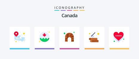 Canada piatto 5 icona imballare Compreso nazione. all'aperto. Canada. Di legno. tronco d'albero. creativo icone design vettore
