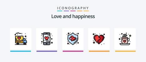 amore linea pieno 5 icona imballare Compreso cuore. vita. amore Chiacchierare. cuore. gioco. creativo icone design vettore