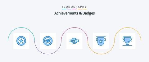 realizzazioni e badge blu 5 icona imballare Compreso conquiste. nastro. premio. insegne. distintivo vettore